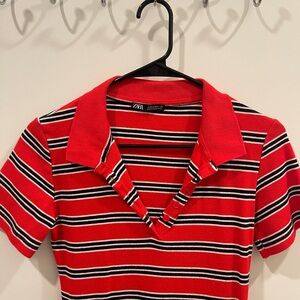 Zara Red Striped Polo Dress